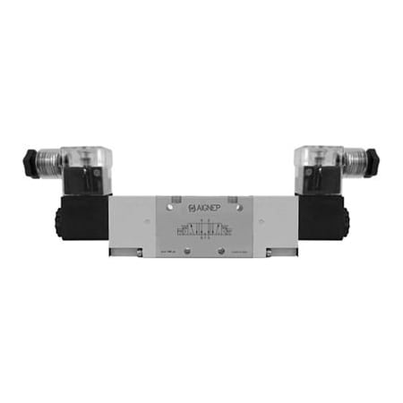 Alpha Technologies Aignep USA 5/3 Dbl Solenoid Vlv, Ext Pilot, Pres. Cntr, Spr Cntred, 1/4 NPT, 12V DC/3W Coil, LED 01VA07PC03N0102